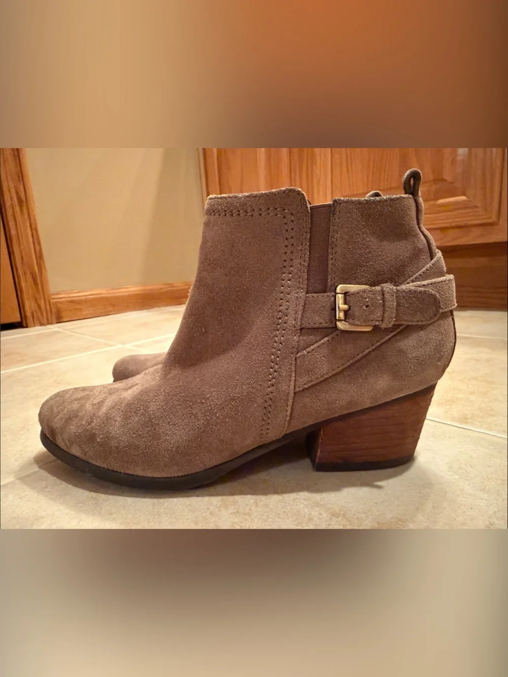 Blondo Brown Suede Ankle Booties with Wood Block Heel